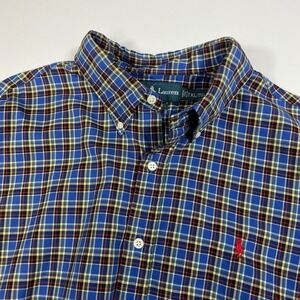 Lauren Plaid Button Down Shirt‎ Classic Fit Long Sleeve Blue XL